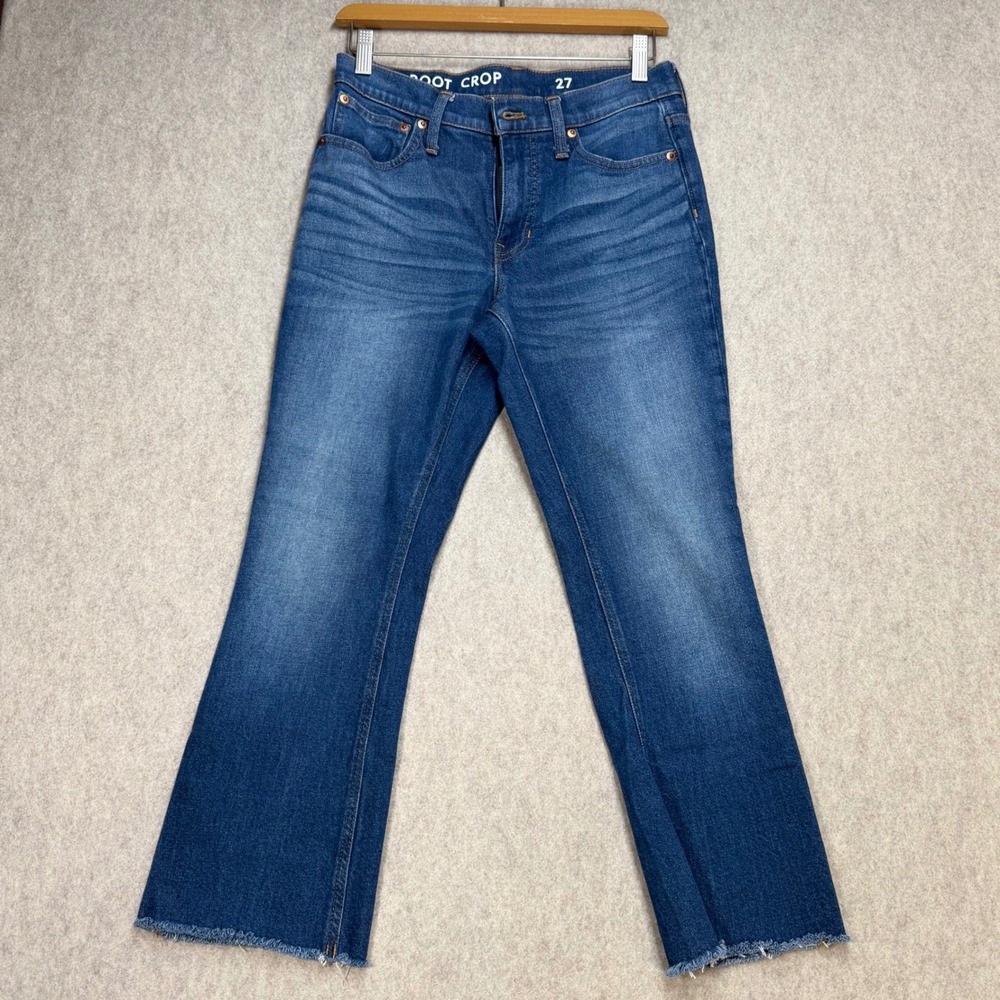 J.Crew Billie Demi Boot Crop Jeans Womens 27 Medium Wash Raw Hem Minimalist